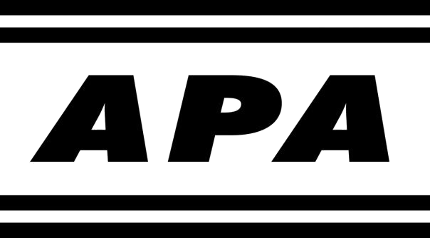 Bold black letters APA centered between thick black horizontal lines on a white background.